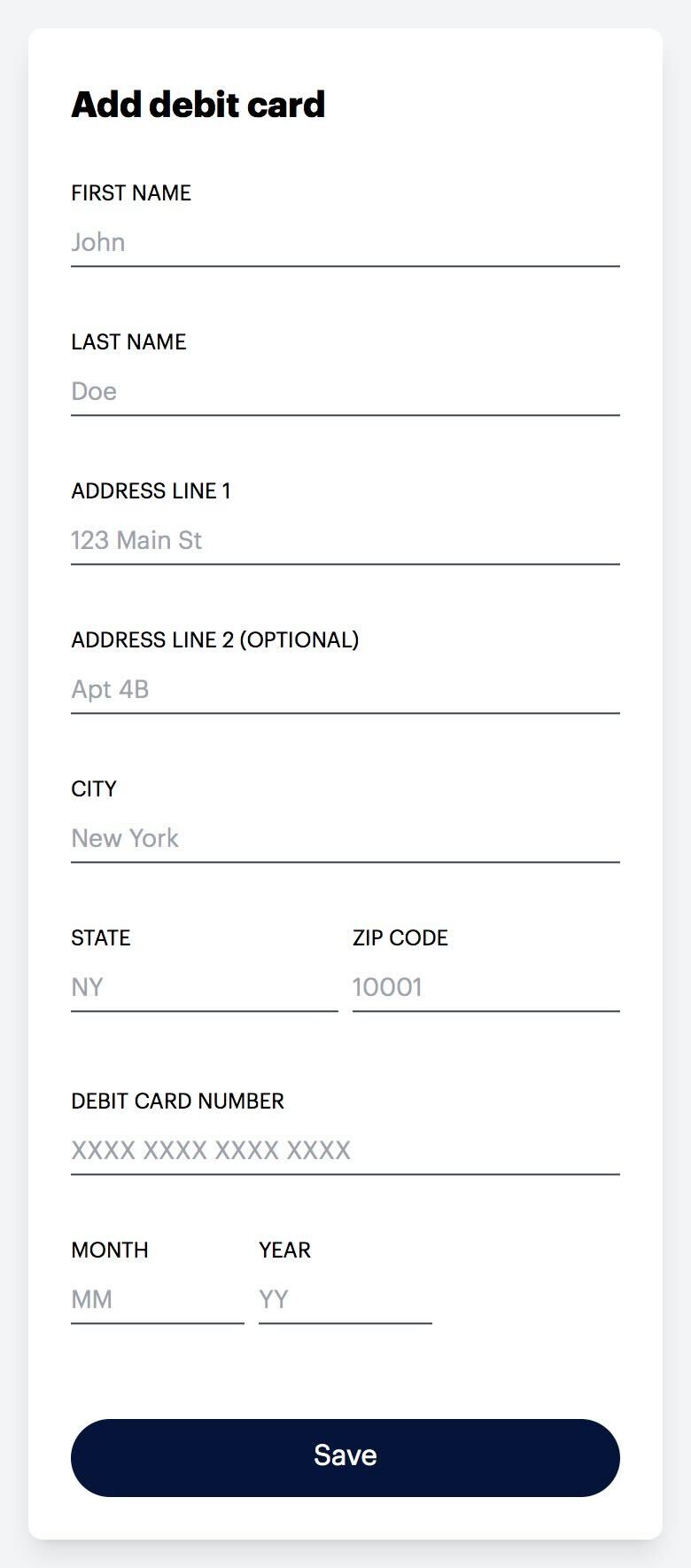 Debit Card Tokenization Element